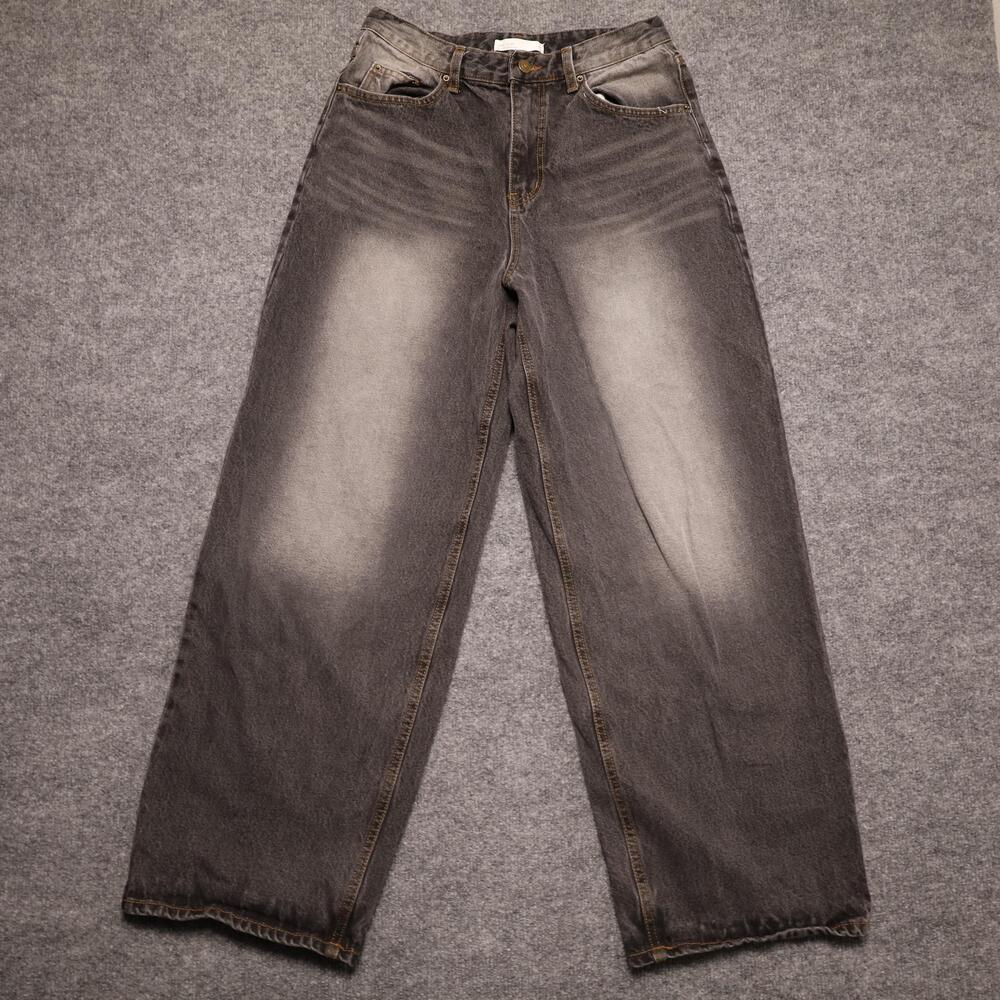 Oak + Fort Jeans Womens S/P Charcoal Wash Gray High Rise Relaxed Wide Leg Denim